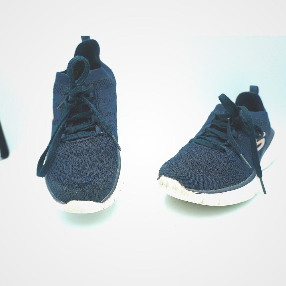 Skechers Relaxed Fit Memory Foam Shoes 8 Navy Blue Rose Gold Knit 58770R